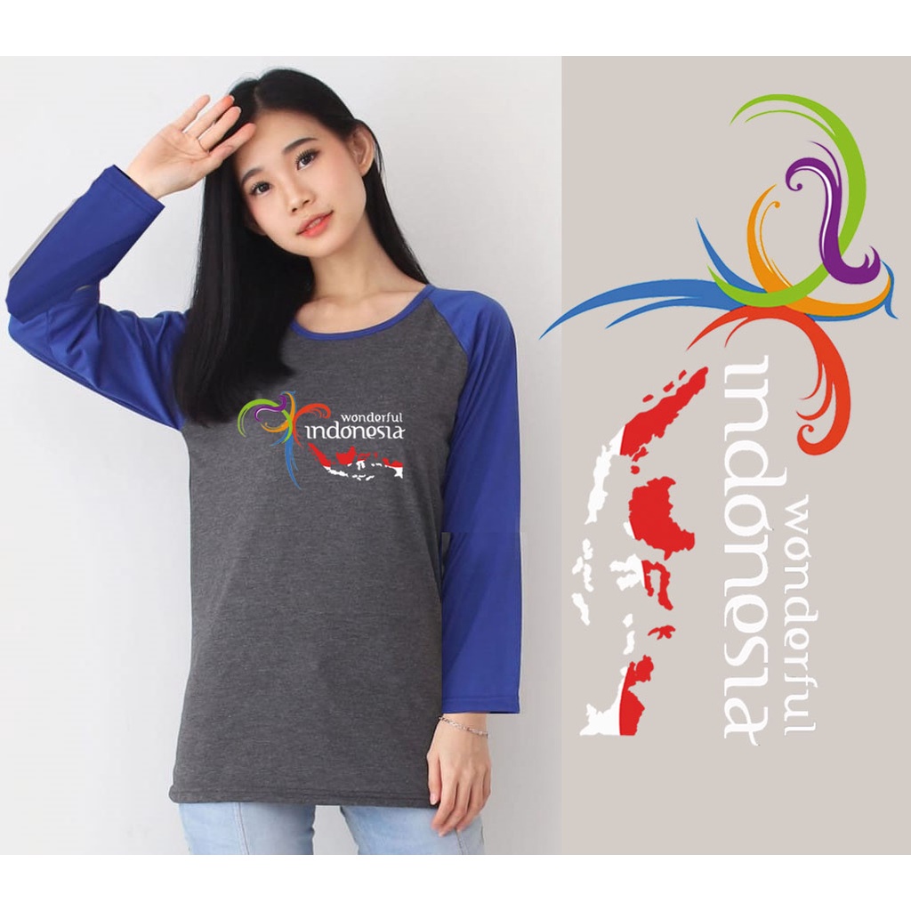 Kaos Raglan Abu Tua Lengan Panjang Gambar Wonderful Indonesia