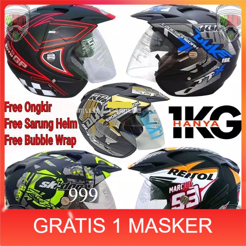 11.11 Helm Murah  Double 2 Kaca Visor SNI Dewasa Dop Doff Black KTM Duke Repsol Skidoo Moto GP Grey 