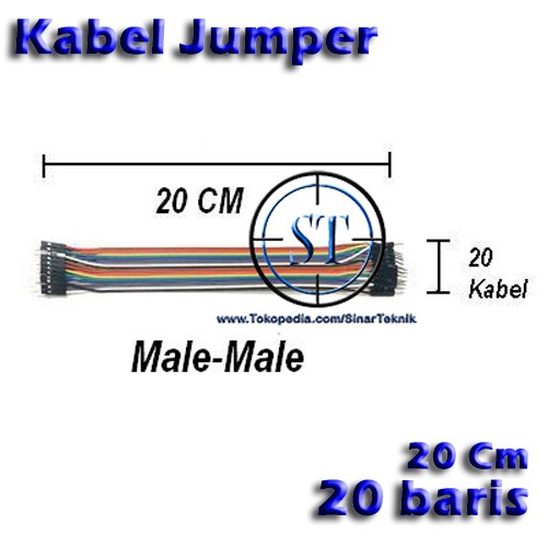 20 Baris Kabel Jumper Breadboard Projectboard 20Cm Male - Male Cowok ke Cowok Arduino