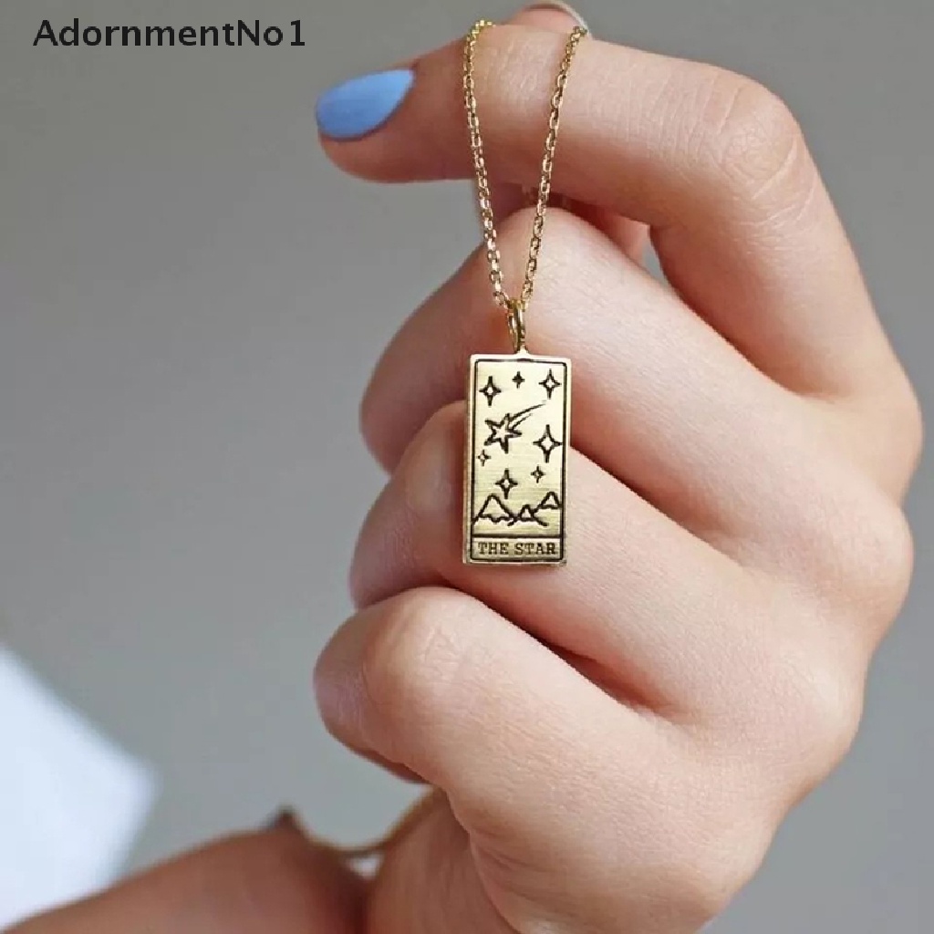 (AdornmentNo1) Kalung Rantai Dengan Liontin Kartu Tarot Bahan Stainless Steel Untuk Wanita