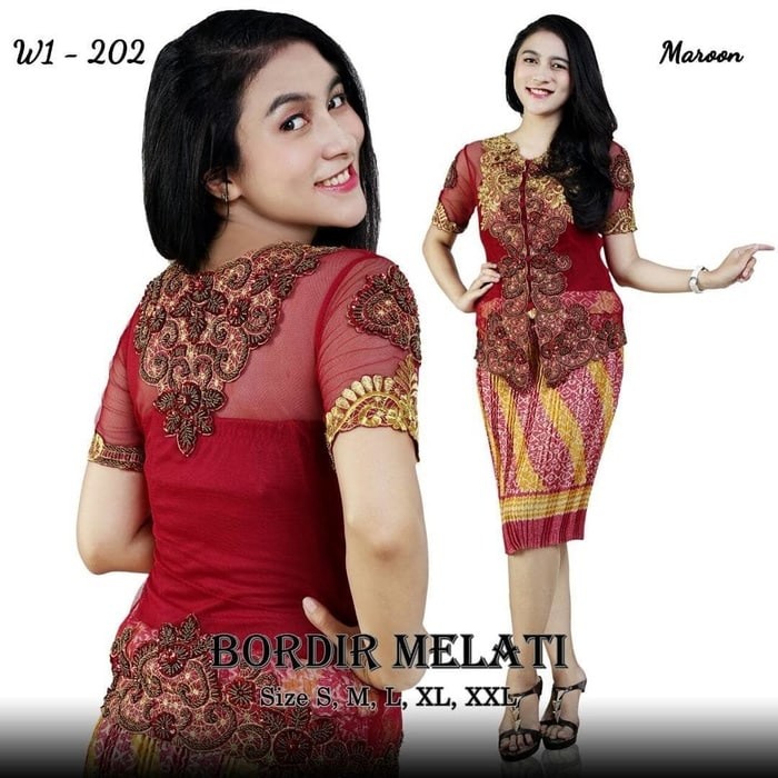 Stelan Kebaya Payet Bordir Melati Red.