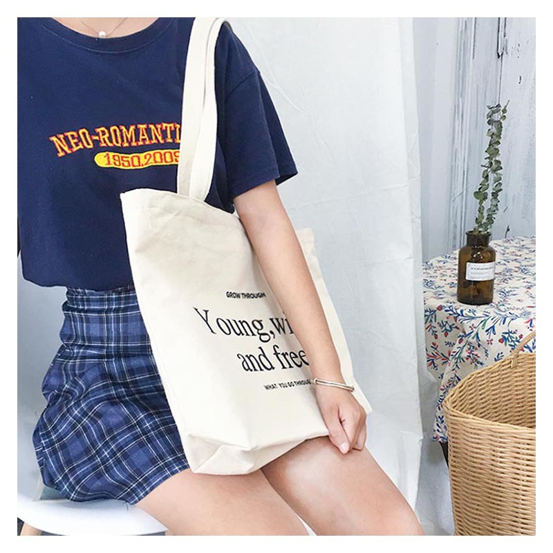 TC-12 tas canvas tote bag wanita import korea jepang simple besar young wild