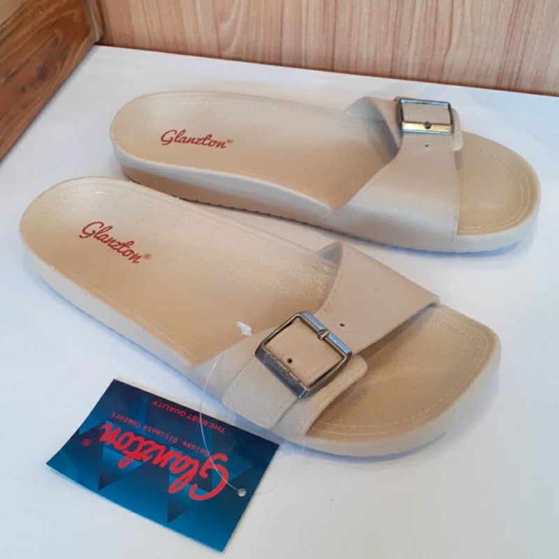 Sandal Wanita Glanzton F2153 Sendal Gesper Slop Selop Karet Jelly Glanston Glaston Import Impor Slip On Birken Perempuan Lentur Elastis Empuk Cewek Murah-GLZ Moka