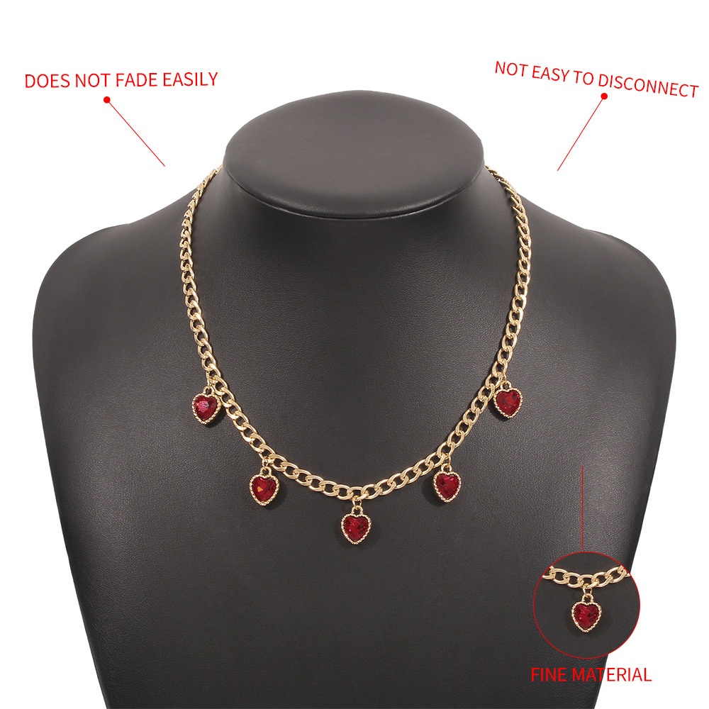 Kalung Berlian Kaca Bentuk Hati Gaya Retro