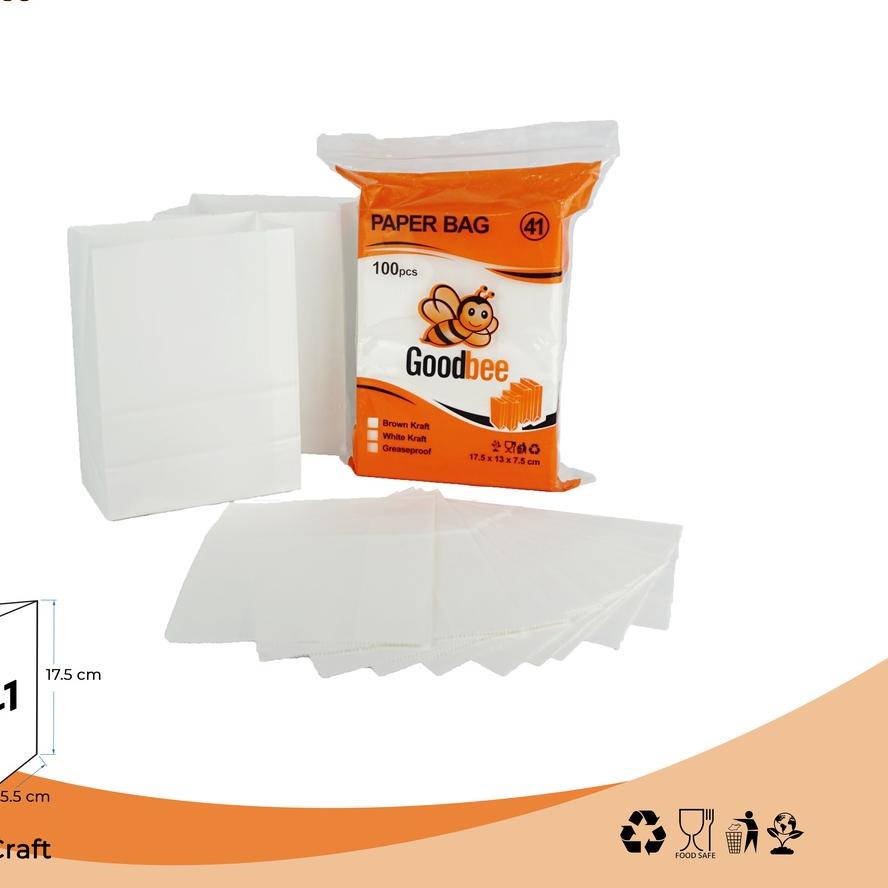 

Limited - Goodbee Paper Bag Kode 41 - White Kraft - Kantong Kertas Goodbee White - 100pcs