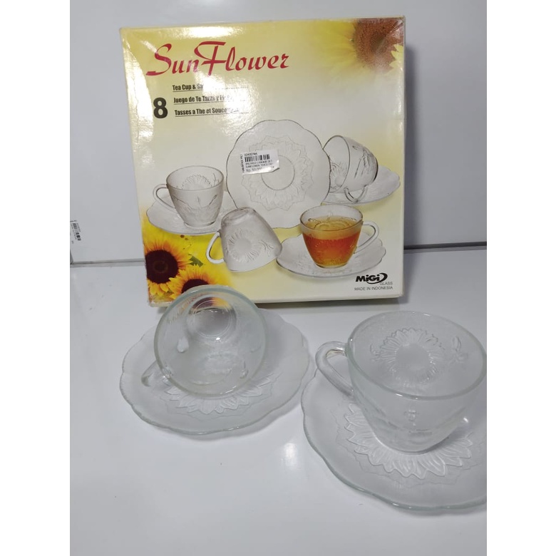 GELAS KACA SET + SAUCER / TEACUP & SAUCER - MIGI SUNFLOWER