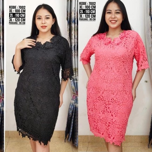 D 7002 dress wanita brukat terbaru kekinian murah baju terusan jumbo brokat