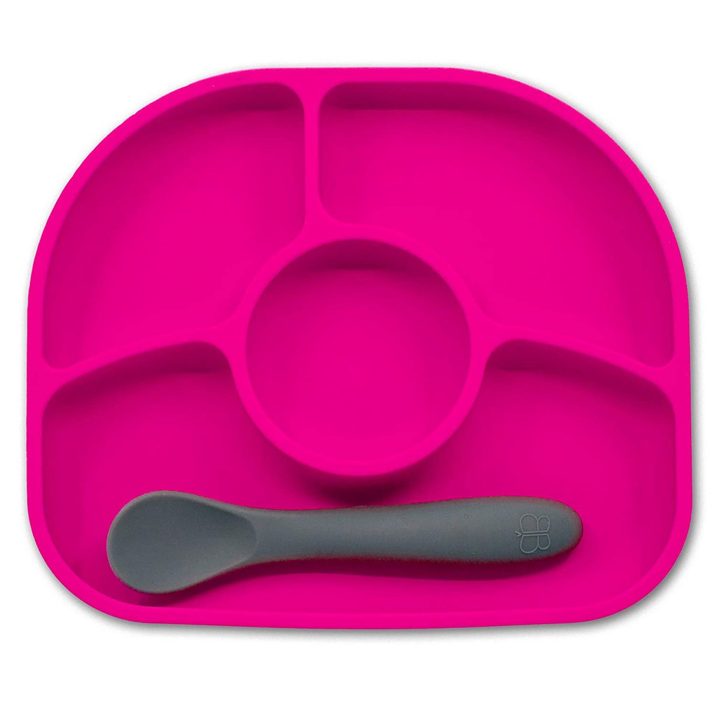 Bbluv Yumi Suction Silicone Plate and Spoon Set Pink -Piring Mangkok Anak Bayi dengan Sendok Silikon