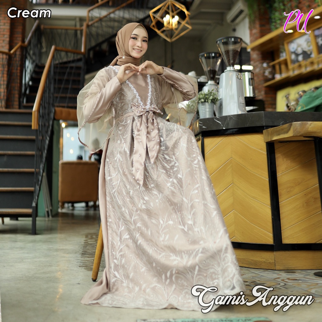 Anggun Gamis pesta mewah brukat tile muslimah bridemaids baju kondangan gaun pesta wisuda gaun walimatul