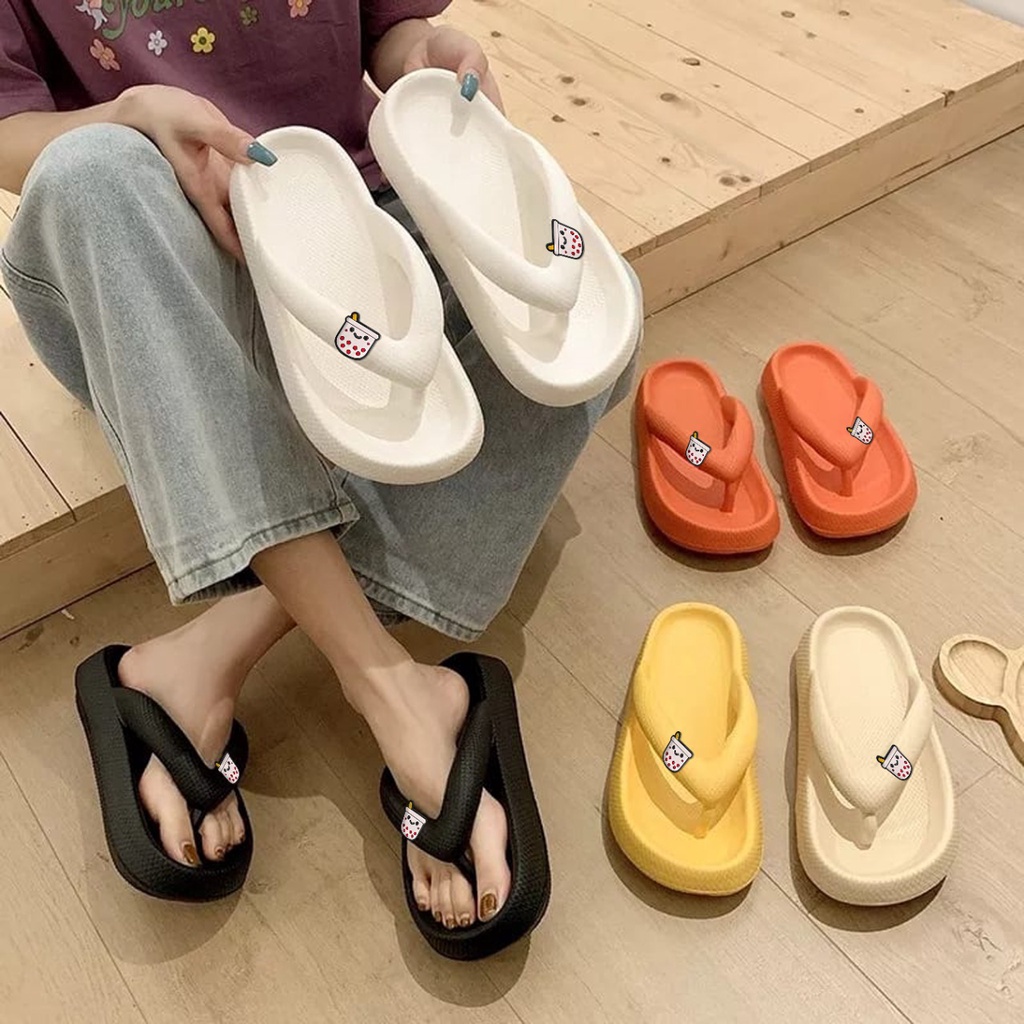 Sandal Jepit Wanita Boba Anti Slip Wonderly Sendal Cewek Karet Jelly Empuk Premium 015