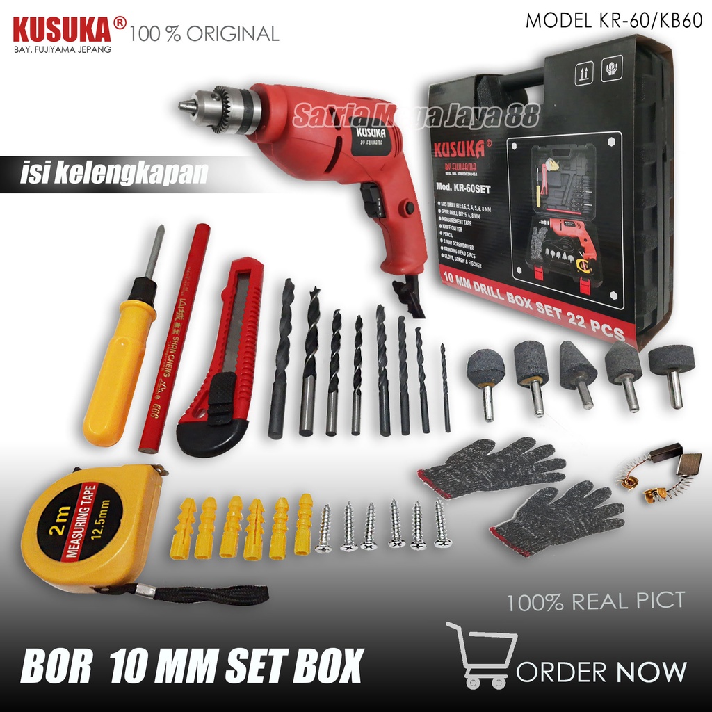 MESIN BOR TANGAN LISTRIK BOLAK BALIK 10mm set koper murah/set koper mesin bor komplit BOR BETON TEMB