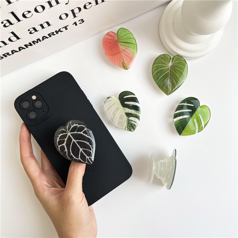 Ring Stand Holder Hp Universal Bentuk Daun Bahan Akrilik Untuk iPhone / Android