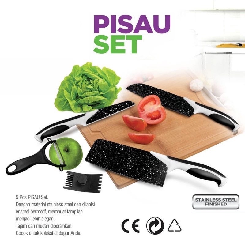 Set Pisau Dapur GSF Isi 5pcs Pisau Ceramic Coating 5in1 Termurah 0804