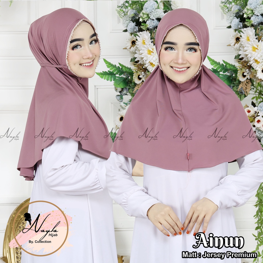 Kerudung Instan Tali Renda Ainun Hijab Instan Jersey Premium Jilbab Maryam Tali Renda Nayla Hijab