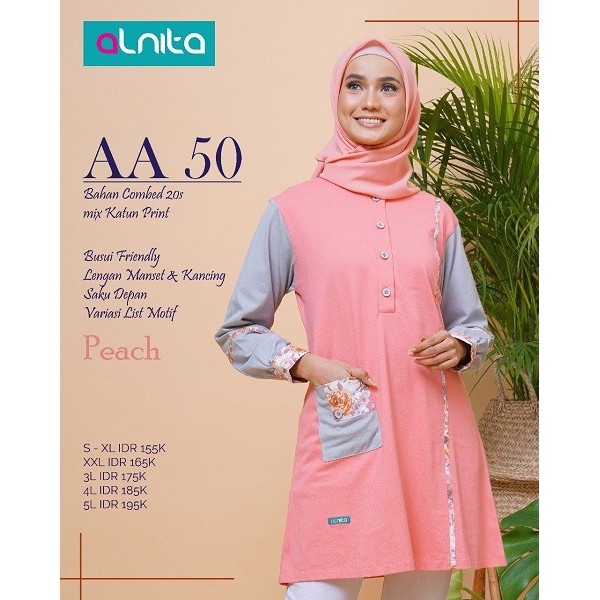 ALNITA ATASAN AA 50 BAHAN COMBED MIX KATUN PRINT ATASAN WANITA MUSLIMAH CASUAL MODERN BERKUALITAS