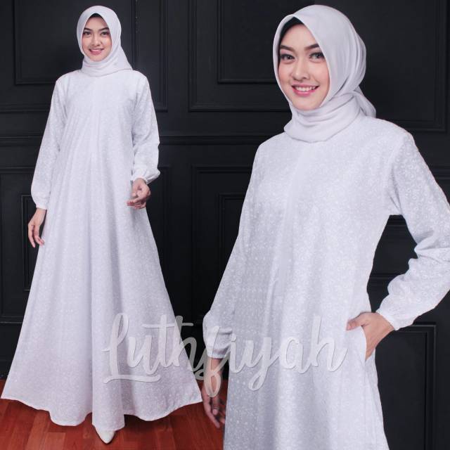 GAMIS PUTIH BAHAN KATUN  / GAMIS MODEL KLOK PAYUNG