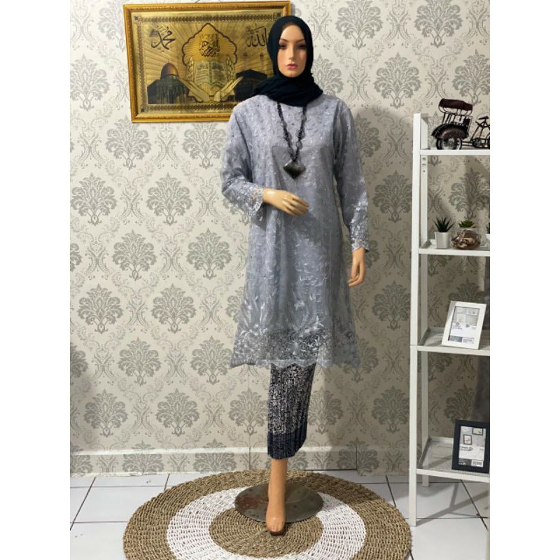 setelam kebaya tunik tile kondangan + rok prisket /tunik tille mutiara/tunik tile terbaru/bajuwanita