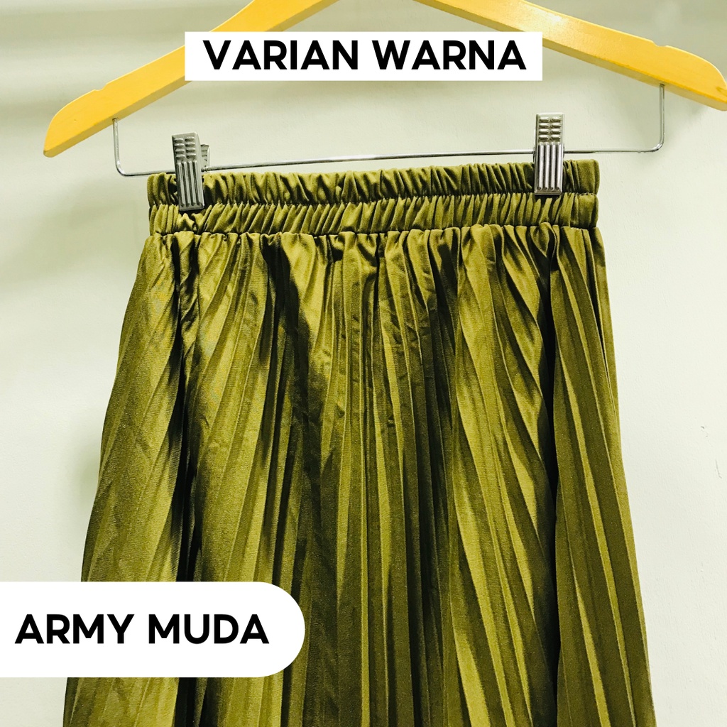 Rok termurah Jumbo Plisket Pendek Wanita 7/8 / Rok Payung Wanita-Army Muda