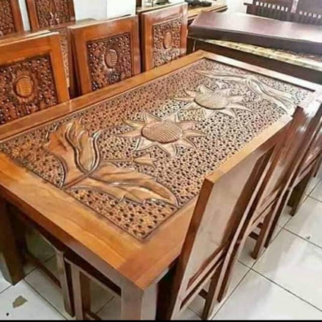 Kursi makan murah meriah set kursi 6pcs plus meja plus kaca untuk meja tebal 6mili