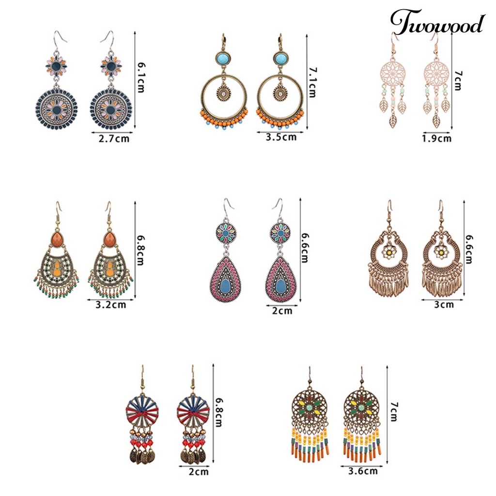 1 Pasang Anting Hook Model Hollow Aksen Manik-Manik Warna-Warni Gaya Bohemian Vintage Untuk Pesta