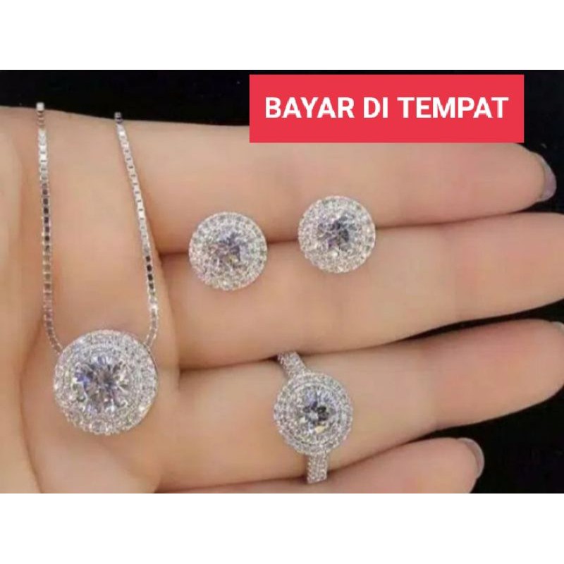 SET PERHIASAN WANITA SILVER FULL PERMATA