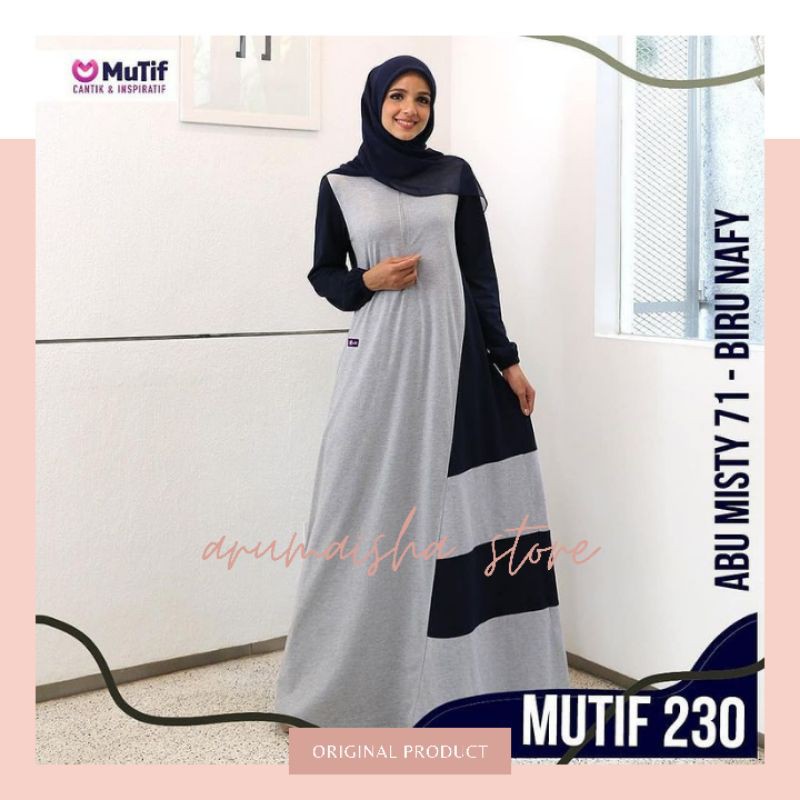 MUTIF Gamis Dewasa M 230 Grey Navy Dress Casual