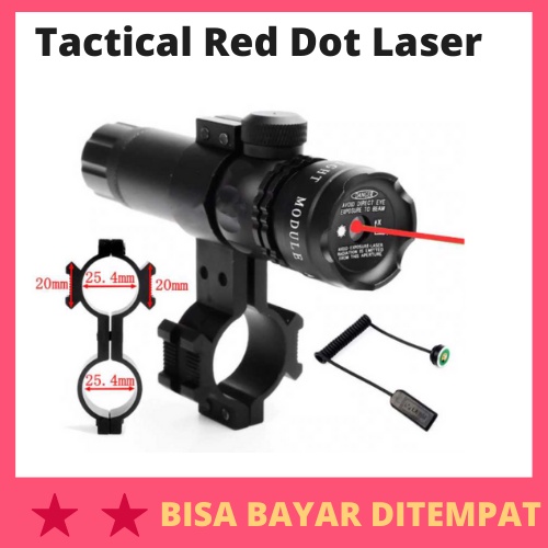 Tactical Red Dot Laser Gun Scope+Baterai+Charger / Laser Tembak Senapan Angin Siang Malam Merah Pcp 