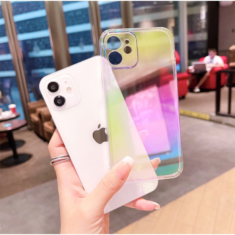 Case Pelindung laser Transparan anti Jatuh Untuk iphone 13 12 11 pro max X / Xs max XR 7 / 8 / Se 2020 7plus / 8plus