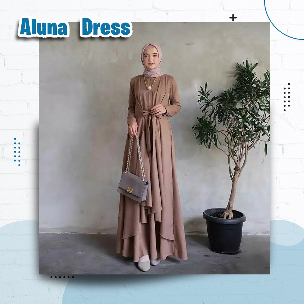 Gamis Rempel Moscrepe Premium Fashion Wanita Muslim Elegan Kekinian Baju Gamis Jubah Casual Gamis Pesta Kondangan - Aluna Dress