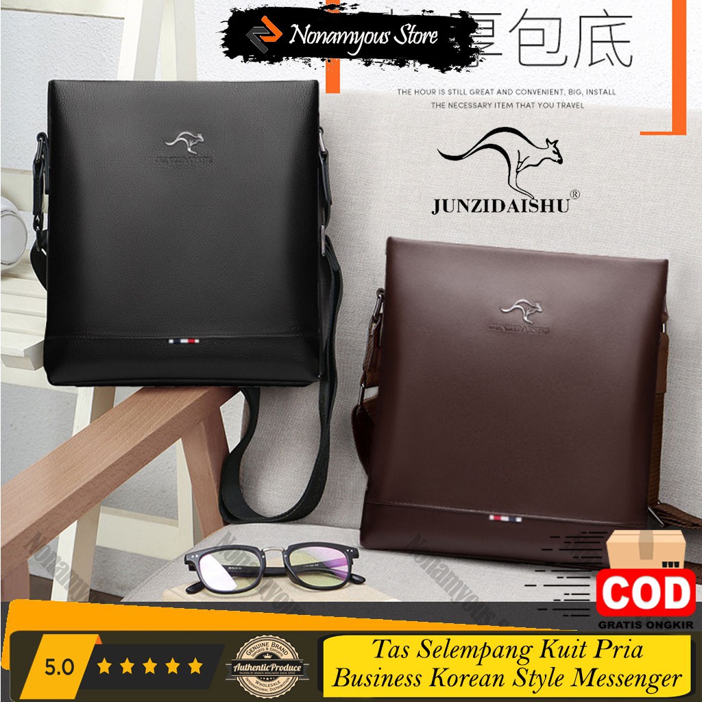 [ORIGINAL] Junzidaishu Tas Selempang Pria Kulit PU Korean Style Soft Leather Messenger Bag Import