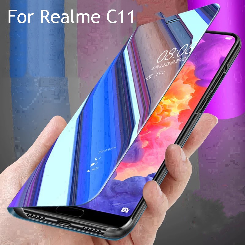 Realme C11 C15 Hard Case Shockproof Flip Mirror Stand