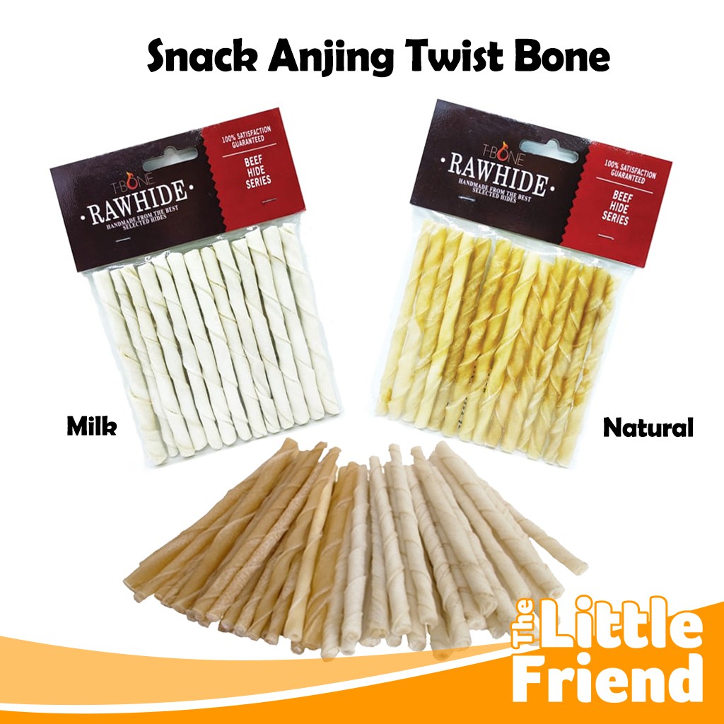 Snack Tulang Gigitan Anjing Twist Bone Stick Rasa Natural dan Milk/Susu Per PCS