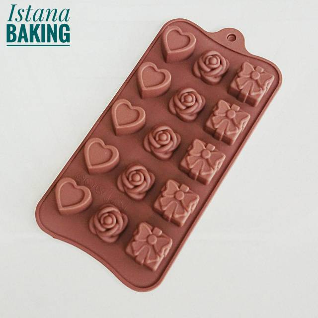 [Istana Baking] Cetakan Silikon Coklat Puding Es Batu Jelly Love Mawar Pita Kado