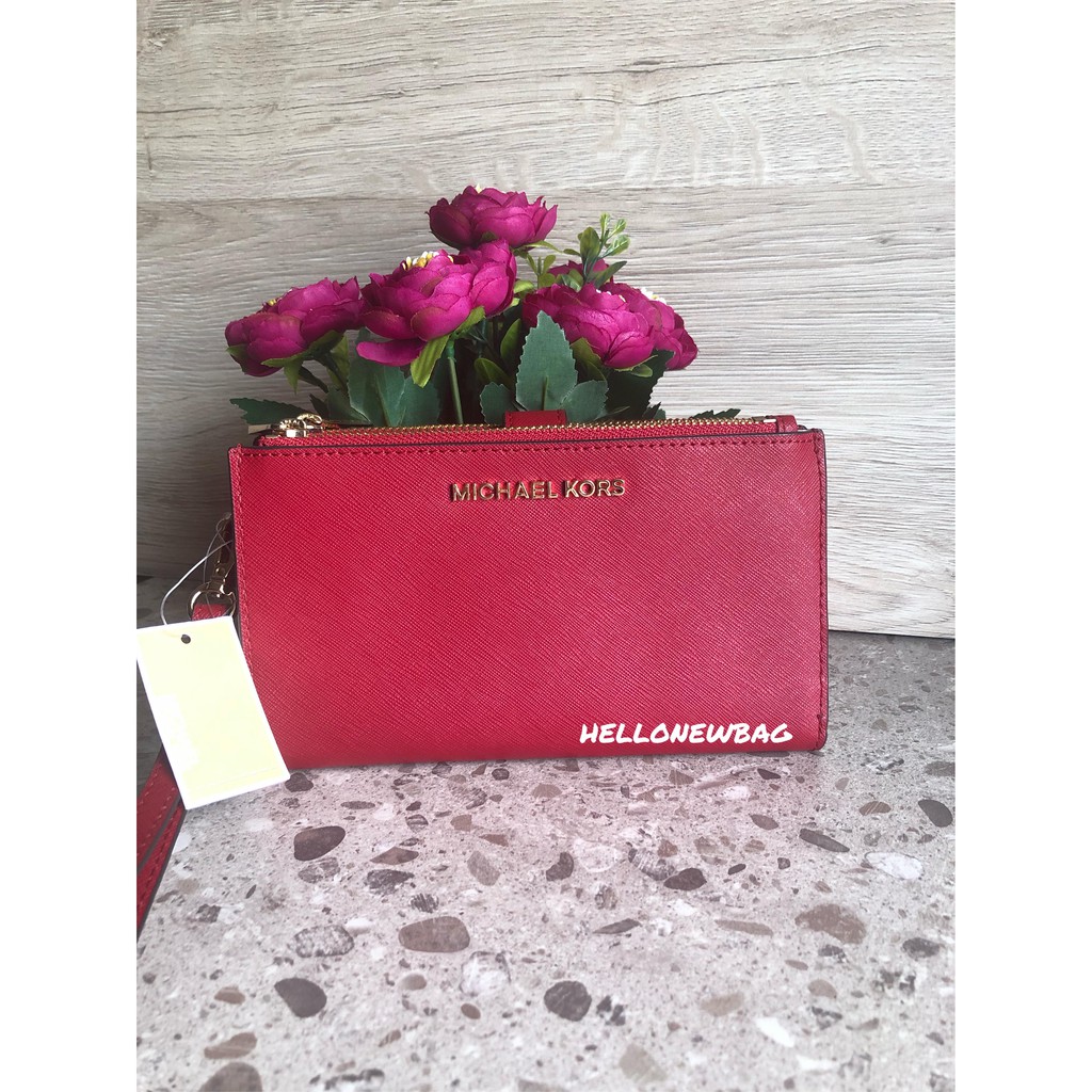 Dompet Michael kors original-Michael kors large double wristlet jet set travel in scarlet