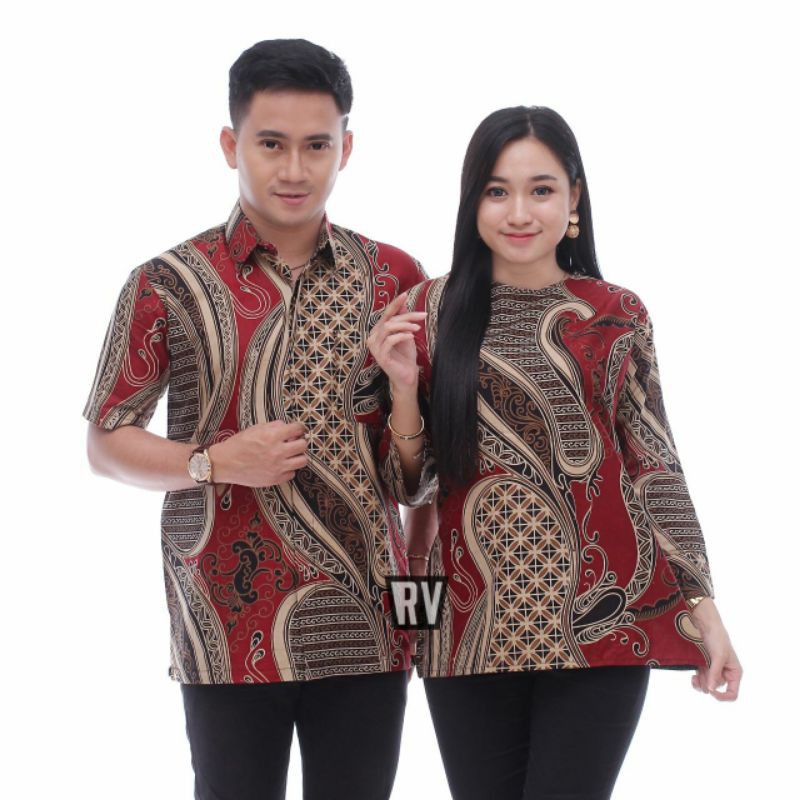 [ BISA COD ] Maura Couple - Sania Ruffle Batik Couple Seragam Batik Garansi Termurah Shopee Batikid-BANYU MERAH