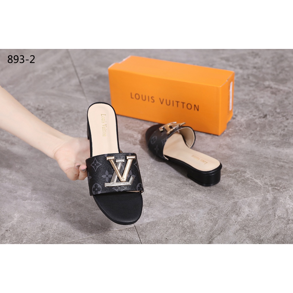 Louis Vuitton LV Logo Block Heels Sandals in Monogram #893-2