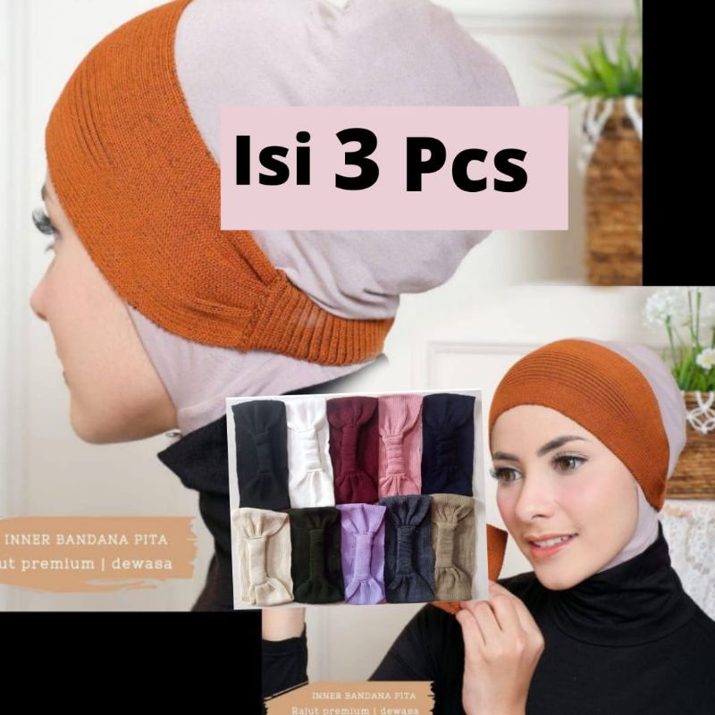 pita rajut bando karet belakang / isi 3 pcs di kirim Random