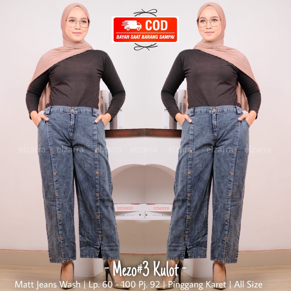 Kulot Jeans Jumbo Kancing Mezo Celana Kulot Lepis Palazzo Bawahan Wanita Terbaru