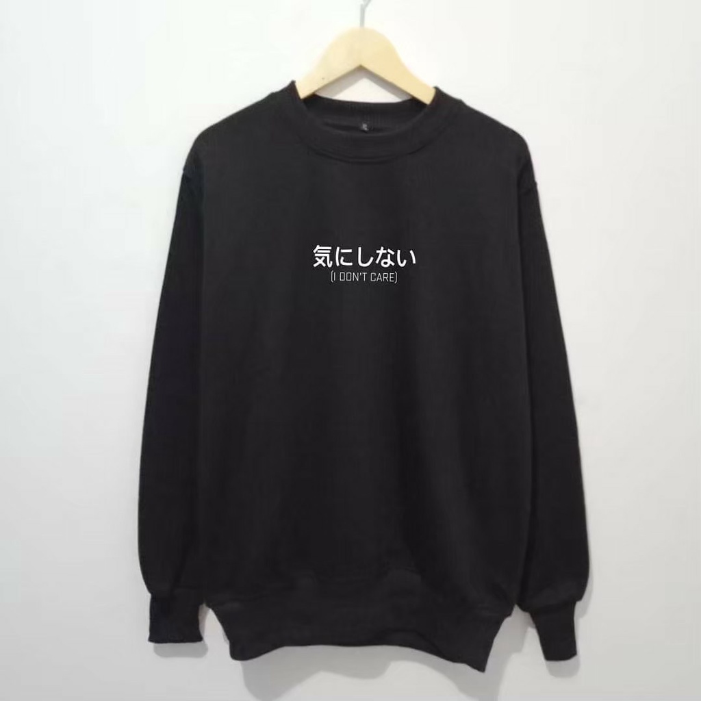 hoodie crewneck pria wanita unisek original i don't care warna hitam sablon putih hoodie oversize cr