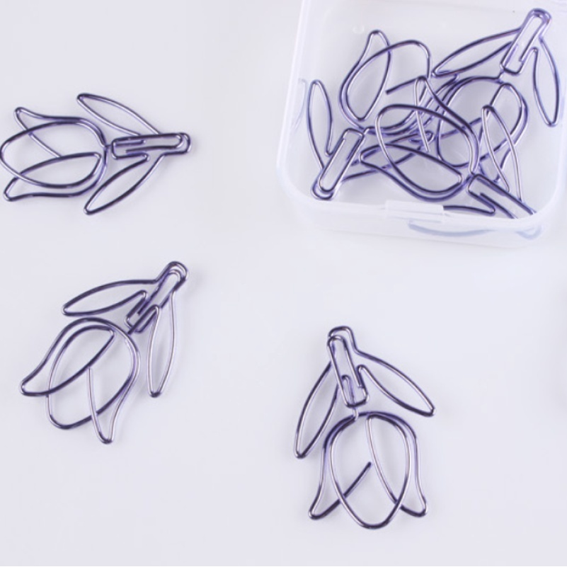 12pcs/box Purple Tulip Shaped Photos Tickets Notes Letter Paper Clip Stationery