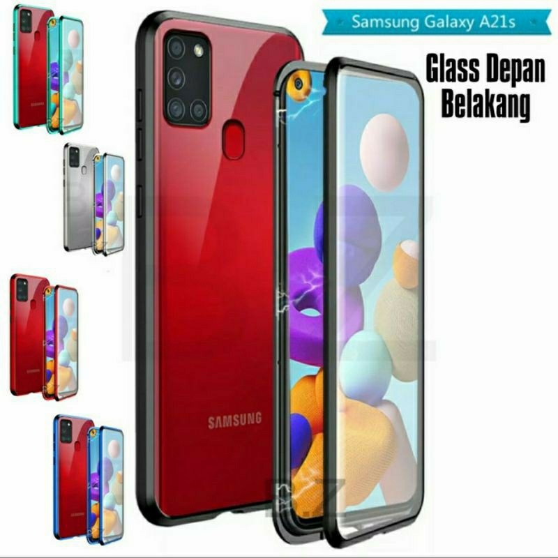 Original Hard Case Samsung A21s Double Magnetic Glass Depan Belakang