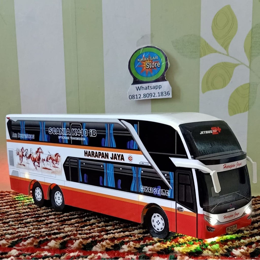 miniatur Bus bis /mainan bus bis harapan jaya double deker lampu