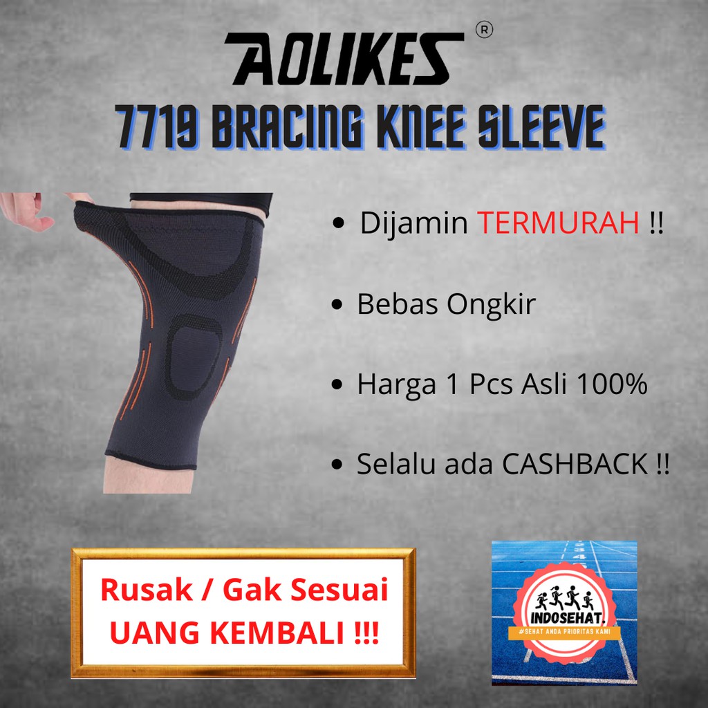 AOLIKES 7719 Premium Black Knee Sleeve / Knee Support - Deker Pelindung Lutut Kaki Olahraga Elastis