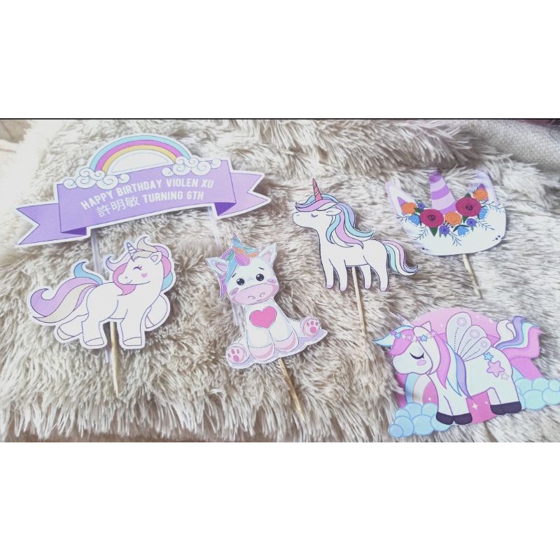 

topper cake hiasan kue custom thema Unicorn bisa isi nama