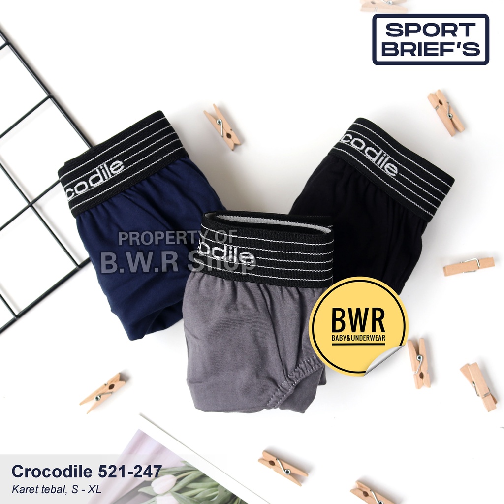 [ 3pc ] CD Crocodile 521 - 247 SPORT / Celana Dalam Pria Sempak Karet Tebal Boxer Man Briefs | Bwr