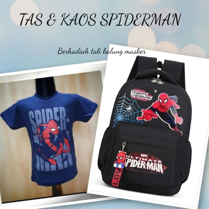 Rully_ Kaos anak  sablon 1-11th Splder-man +Tas Ransel Sd Tk Paud bisa cod