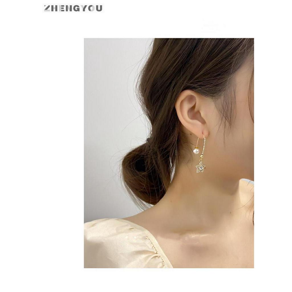 Anting Kait Desain Bintang Aksen Mutiara Dan Berlian Imitasi Gaya Korea