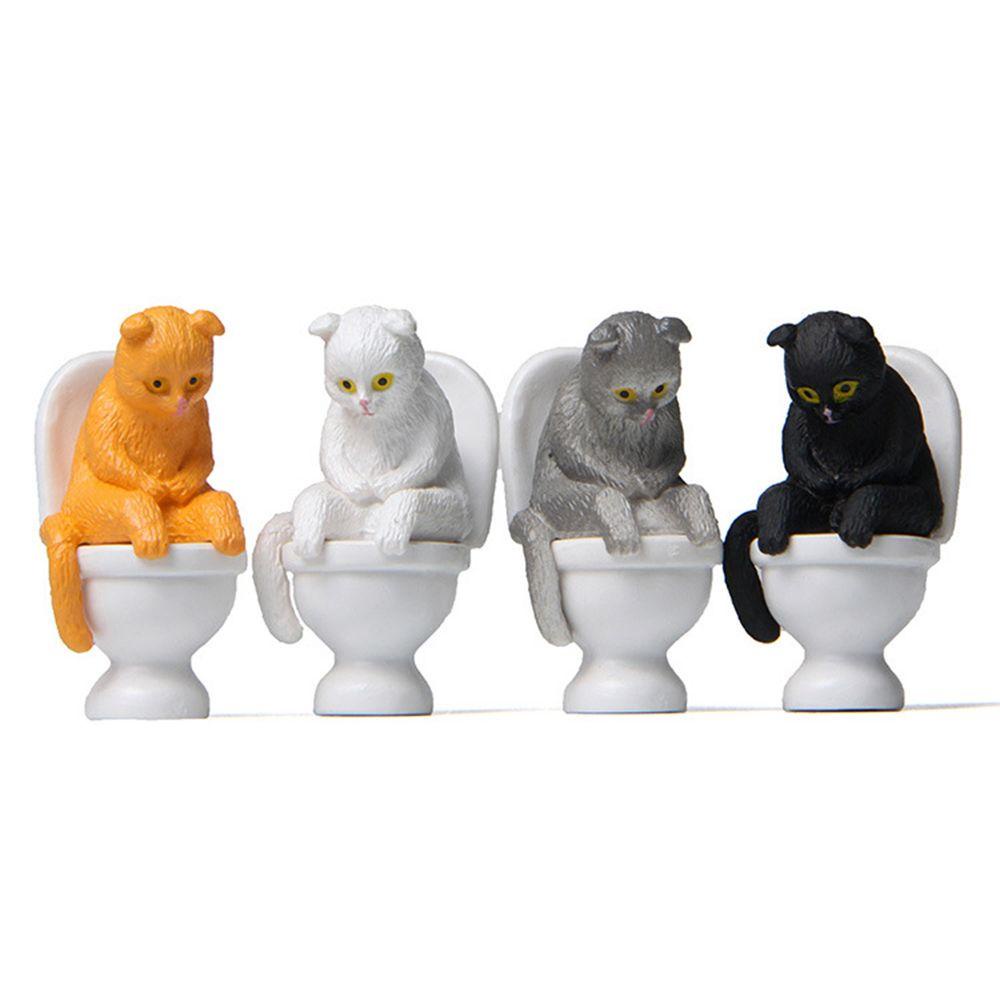 AUGUSTINA Kucing Duduk Di Closestool Toilet Simulasi Kitten Dekorasi Kue Model PVC Ornamen Kucing Figure Mainan Patung Hewan Peliharaan Desktop Ornamen