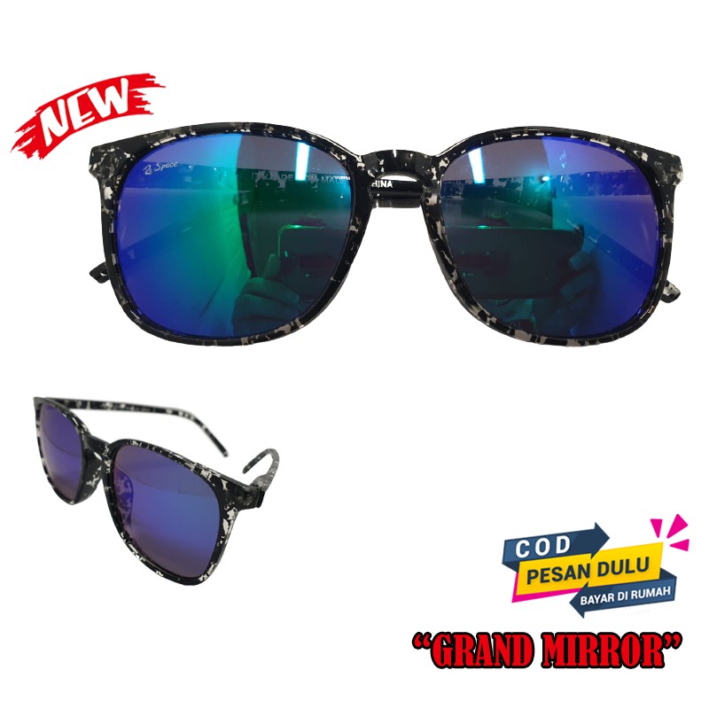 Kacamata Hitam Fashion Pria Wanita Lens Mirror Sunglasses Unisex Kaca mata gaya Anti UV Berkendara