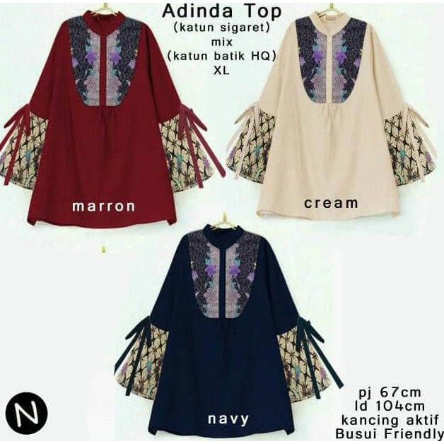 Atasan muslim Wanita 60339 adinda top/baju tunik/baju batik wanita/atasan muslim wanita Baru